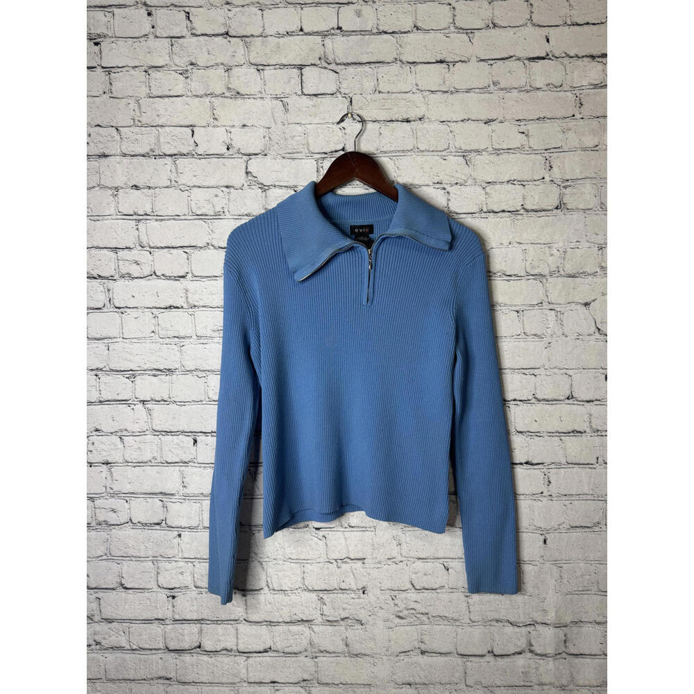 Evie‎ Light Blue Ribbed Half-Zip Knit Top